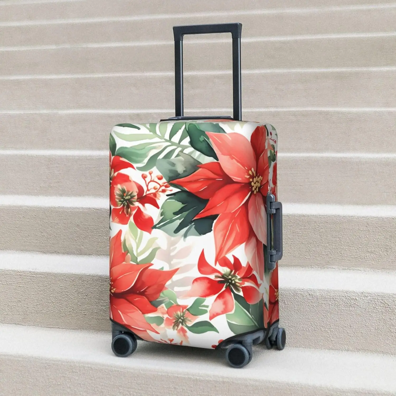 

Winter Christmas Flower Travel Luggage Cover for Suitcase Anti-Scratch Fashion Suitcase Protector Washable Elastic Baggage