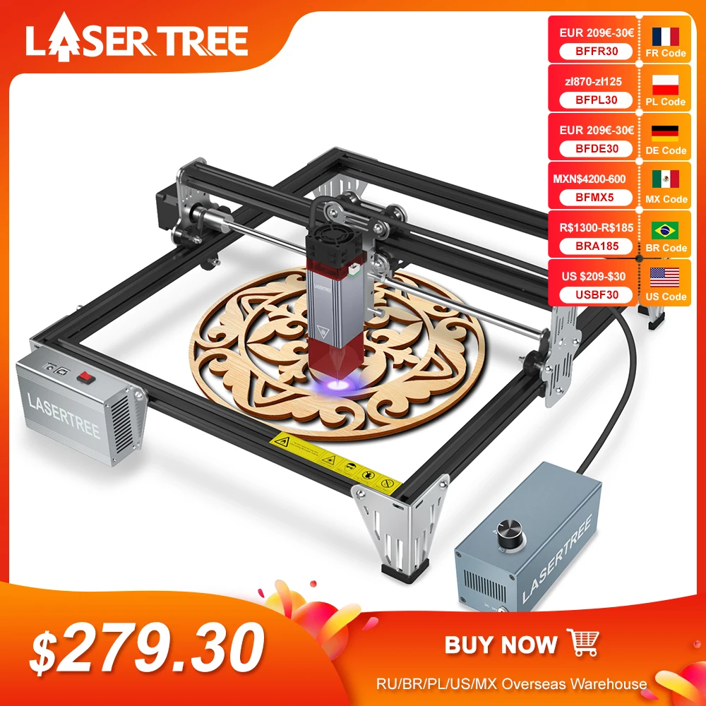 LASER TREE K1 آلة الحفر بالليزر الصغيرة مع 10 واط رأس الليزر قاطع النقش بالليزر النجارة TTL وحدة الليزر الضوء الأزرق