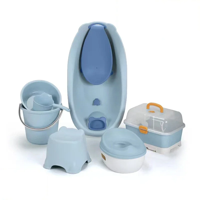 Newborn Baby Plastic Bathtub Set, Potty Seat, Chair, Bowl, Bucket, Bath Tub, Kids, 7Pcs