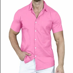 18-color men's shirt solid color shirt short-sleeved casual shirt real pocket loose large size XS-6XL soft fabric