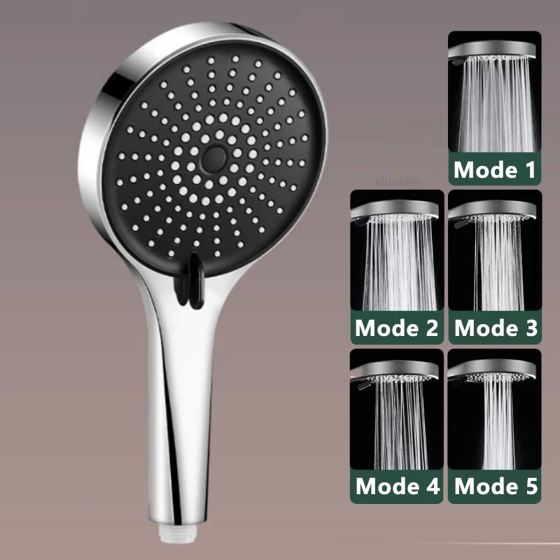 13.5cm Big Panels Shower Head with Adjustable 5 Jet Modes Portable High Pressure Shower Head Spray for Bathroom Accessories