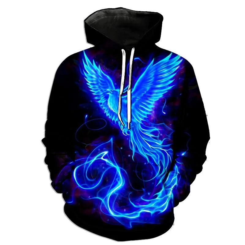Moda Fire Phoenix Bird Bluzy z kapturem Flaming Phenix 3D Print Mężczyzna Kobiety Bluza Streetwear Pullovers Bluzy z kapturem Odzież