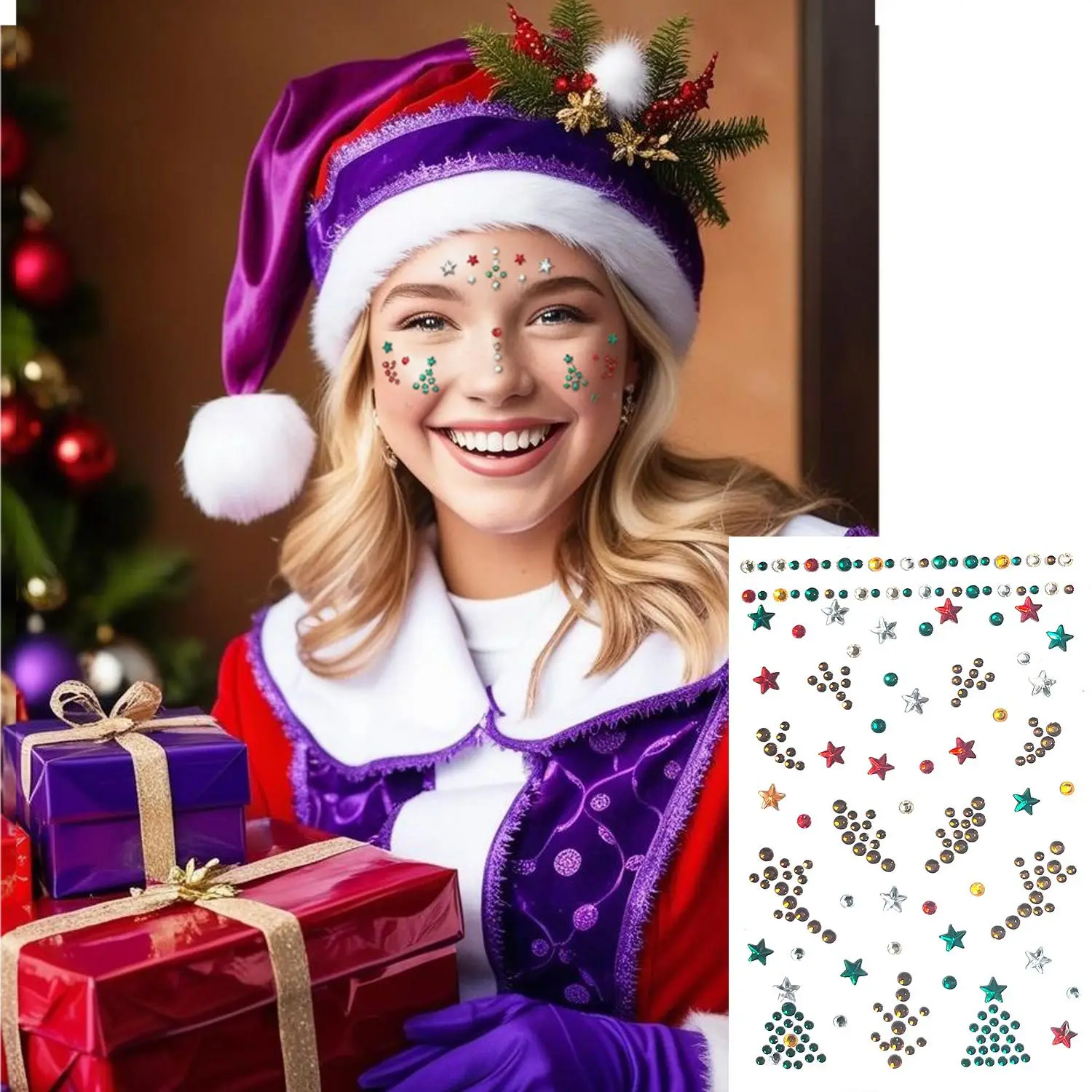 Self Adhesive Diamond Face Stickers Christmas Party Makeup Nail Art Rhinestones Shiny Multicolor Waterproof Premium view 4