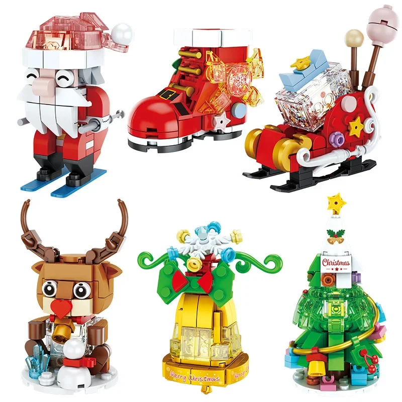 Christmas series building blocks assembled toys Christmas tree Santa Claus elk snowman small ornaments Christmas gift decoration