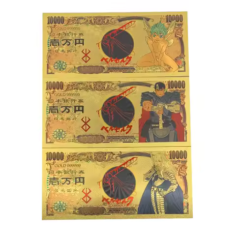 Japanese Berserk Sword Anime Cartoon Cards Gold Banknote Anime Banknotes in 24k Gold Plated For Collection