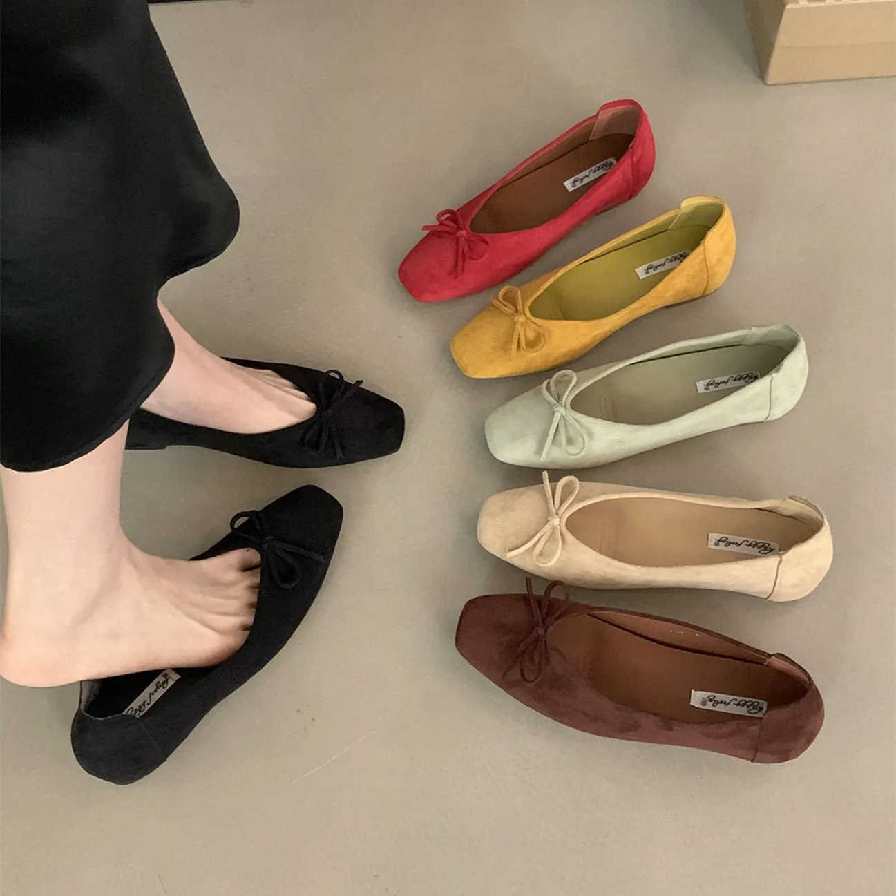 

Bailamos Brand New Flats Shoes Women Low Heel Ballet Square Toe Shallow Shoe Slip On Loafer Round Toe Ballet Flat Shoes zapatos