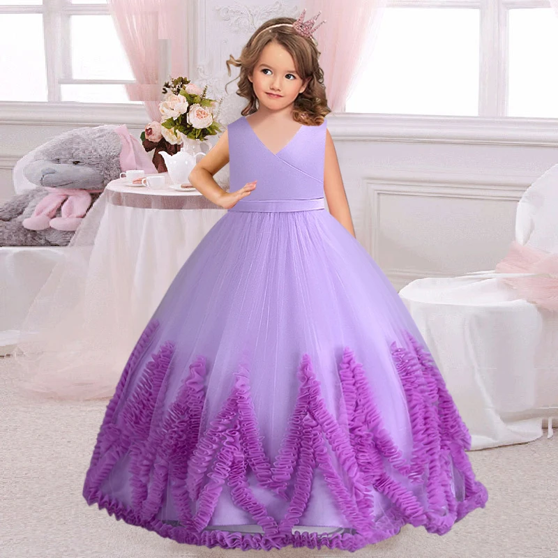 4-12T Girl Beaded Embroidery School Graduation Party Dress Flower Girl Birthday Supper Party First Formal Dinner Long Dress