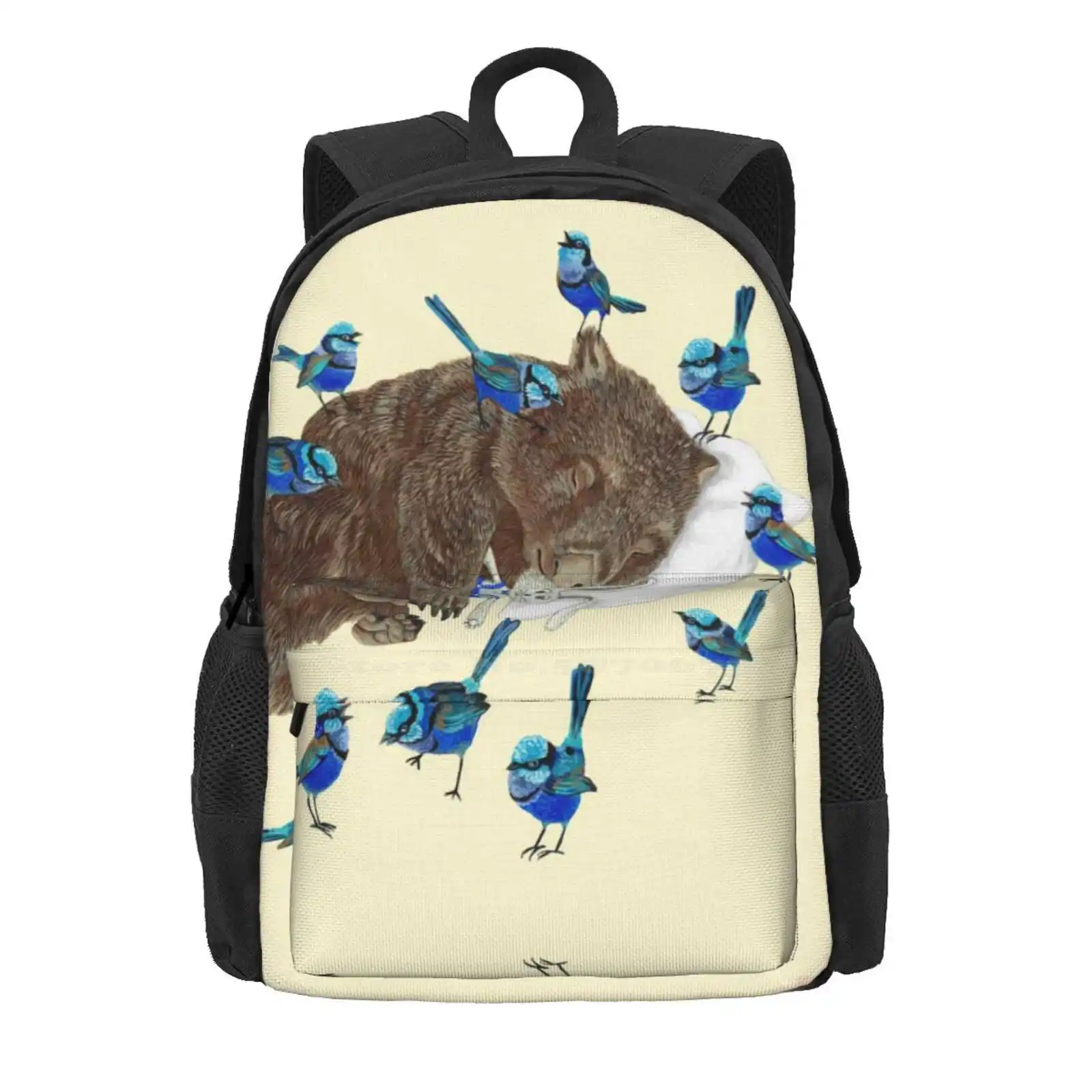 Wombat Hot Sale Schoolbag Backpack Fashion Bags Wombat Animal Blue Wren Bluebird Fairy Nature Australian Birds Wildlife