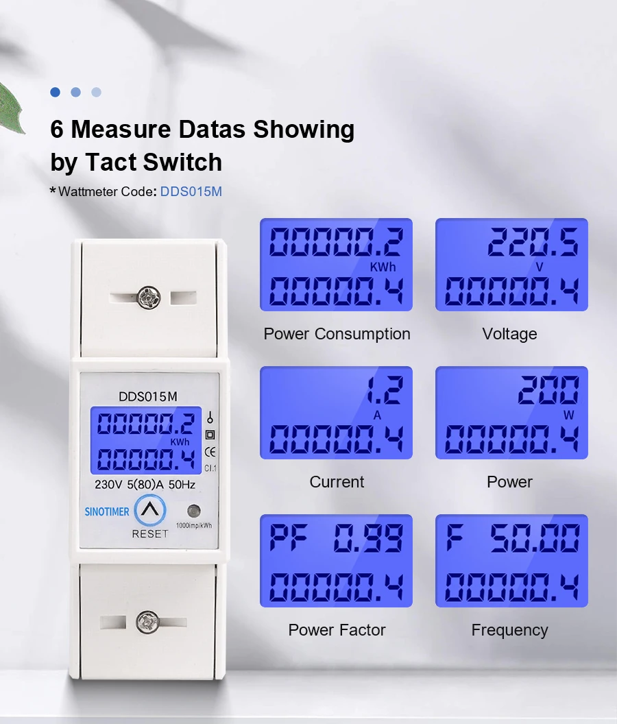 Din Rail Single Phase Wattmeter Power Consumption Watt Electronic Energy Meter kWh 5-80A 220V 230V AC 50Hz with Reset Function