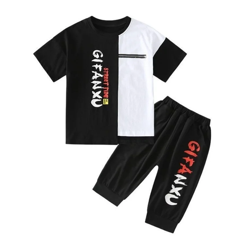 2023 estate ragazzi vestiti bambini Set tute lettere t-shirt corta + pantaloni allacciati alla caviglia bambini vestito adolescenti 5 7 9 10 11 12