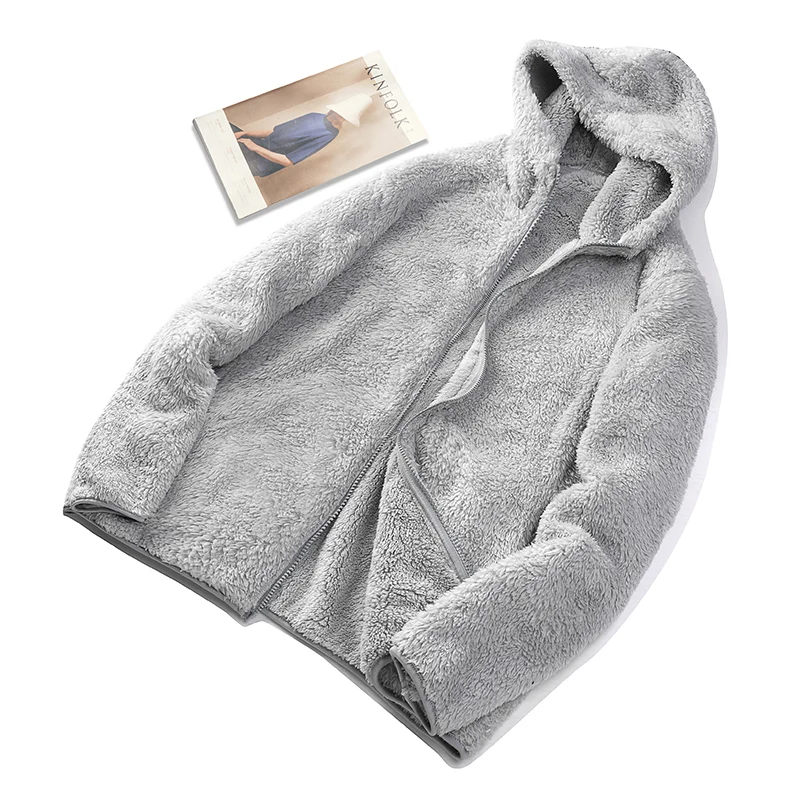 

New Autumn And Winter Men'S Imitation Cashmere Cardigan Fleece Jacket Top Versatile Youth Zipper Hooded Thickened Flannel Coat