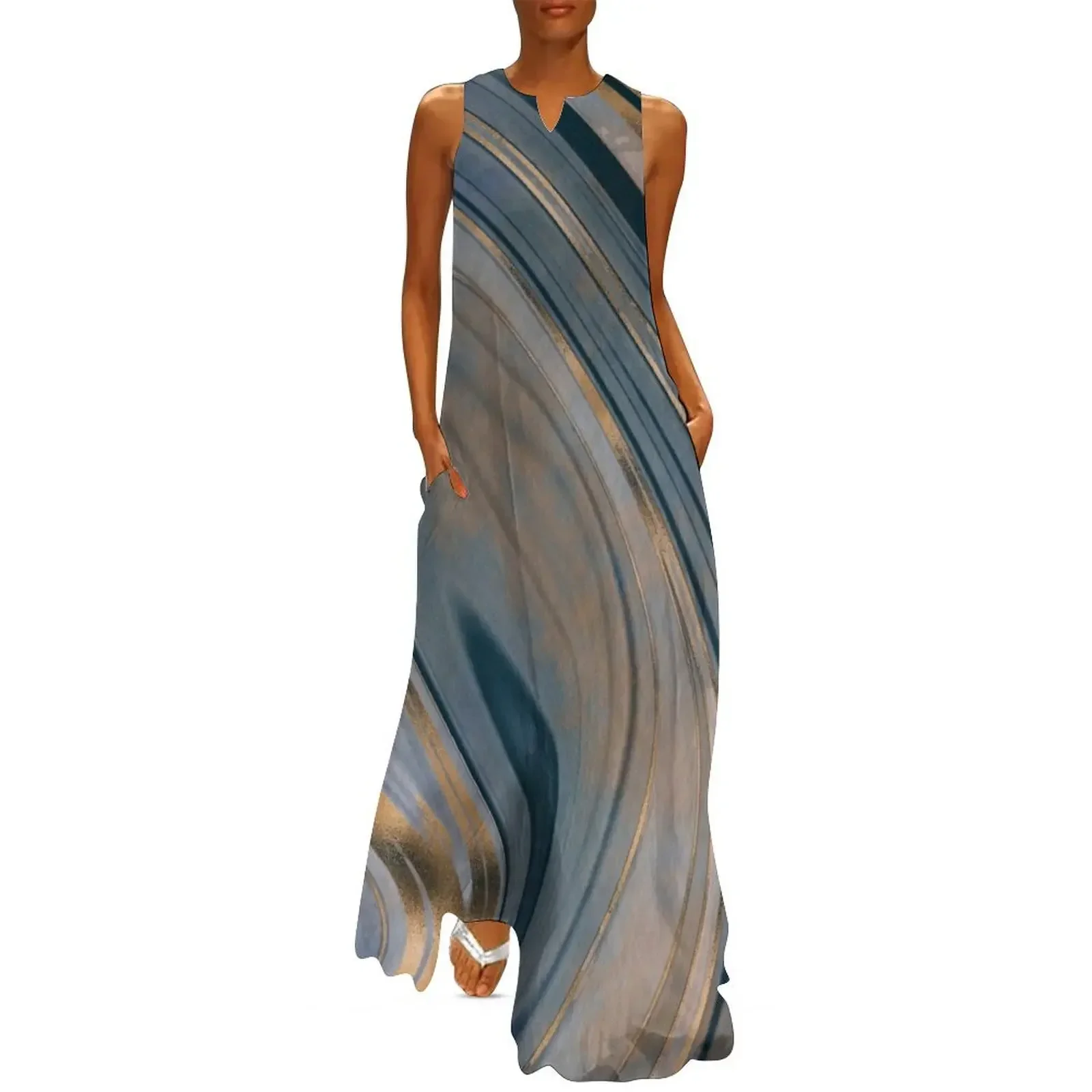 

Blue Copper Gold Marbled Gemstone Long Dress women evening dress Long dress woman for pregnant women