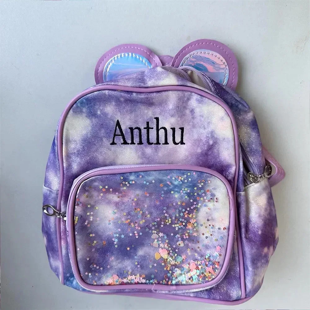 

New Arrival Personalized Name Starry Sky Backpacks Student's Cartoon Quicksand Girls Backpack Casual Kindergarten Schoolbags