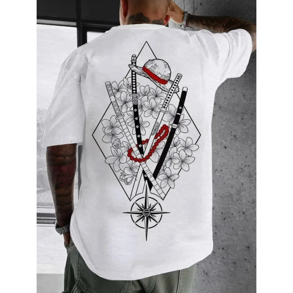 2025 une pièce Luffy imprimé coton à manches courtes américain ample hommes et femmes été respirant Sport col rond T-shirt