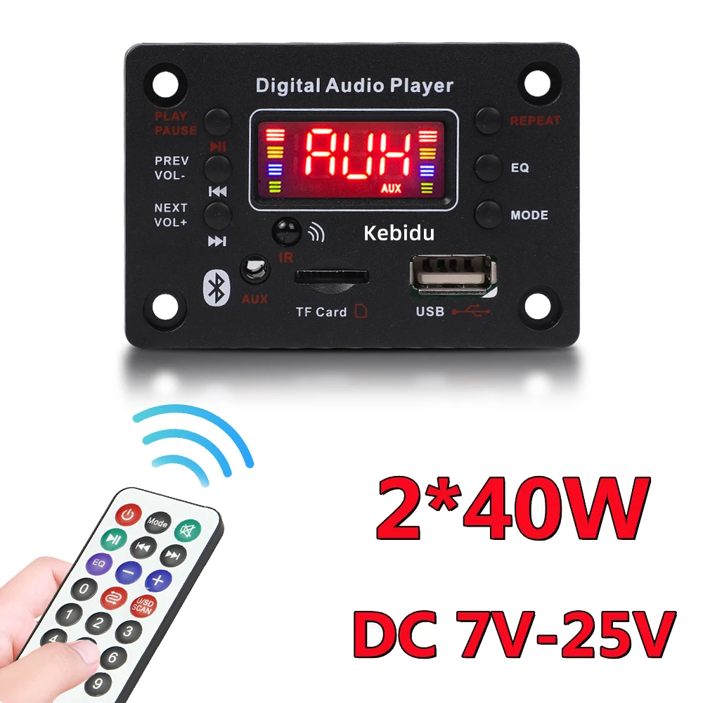 2*40W 80W Bluetooth 5.0 MP3 Decoder Board 7-25V MP3 Music Player 12V Car FM Radio Module TF USB AUX Handsfree Call Record