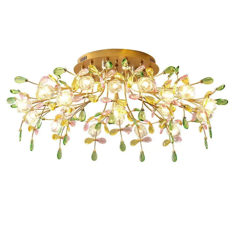 Color flower crystal ceiling lamp light luxury living room bedroom study romantic magic art small fresh Zhongshan lamps