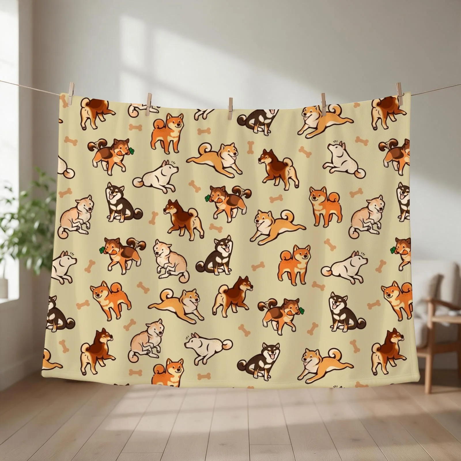shibes in cream Throw Blanket couch cozy soft plush fuzzy picnic outdoor blanket