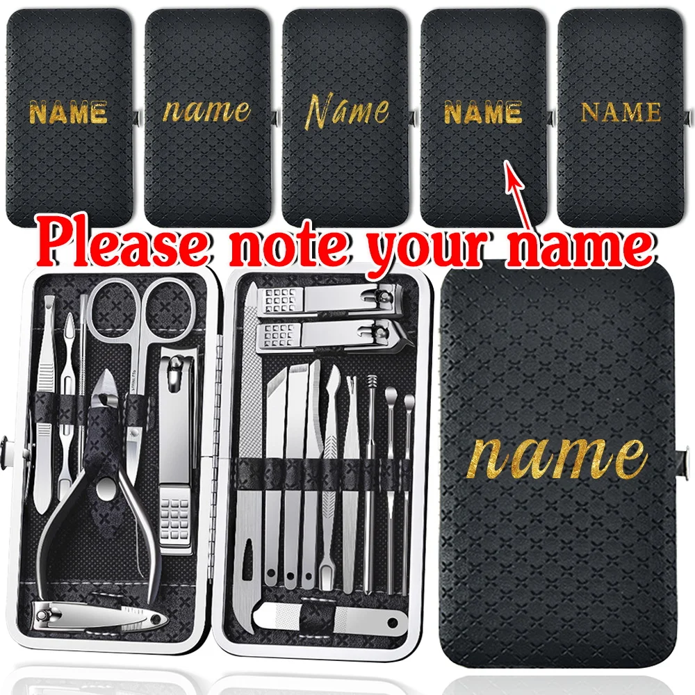 

Customized Name 19Pcs Manicure Tools Set Portable Pedicure Kit Nail Clippers Organizer Stainless Steel Nail Cutters Grooming Box