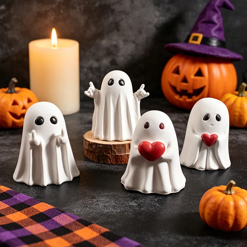 Halloween Ghost Silicone Mold Candle Plaster Resin Craft Heart Middle Finger Holding Ornament DIY Home Decor Supply