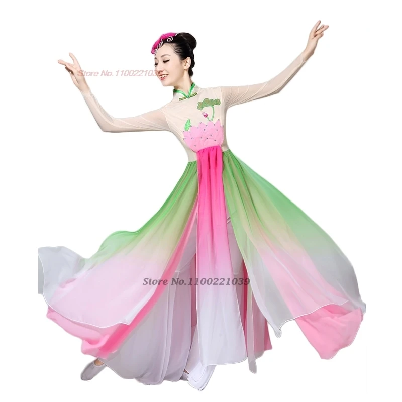 2025 chinese traditional dance costume gradient color hanfu tops+pants traditional stage performance dress ancient folk dance