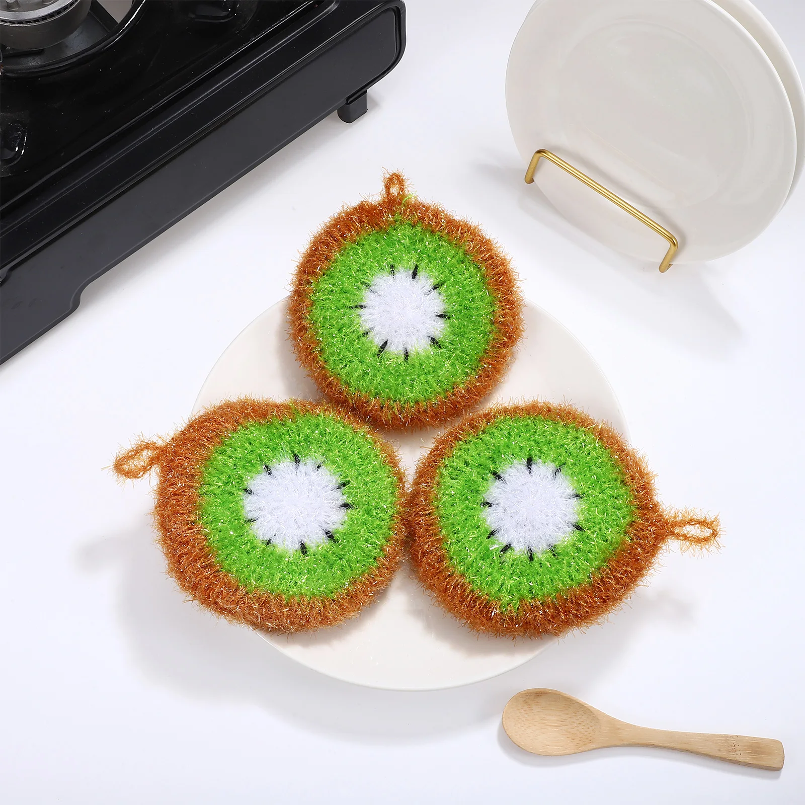 

5pcs Fruit Shaped Acrylic Dishwashing Sponge Set Reusable Kitchen Cleaning Cloth Household Grease Remover Sponge