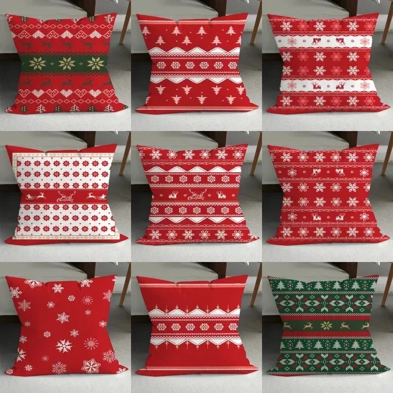 Christmas Cartoon Pillow Cover, Santa Claus, Reindeer, Snowman, Cute Pillowcase, Home Celebration, Red Creative Gift