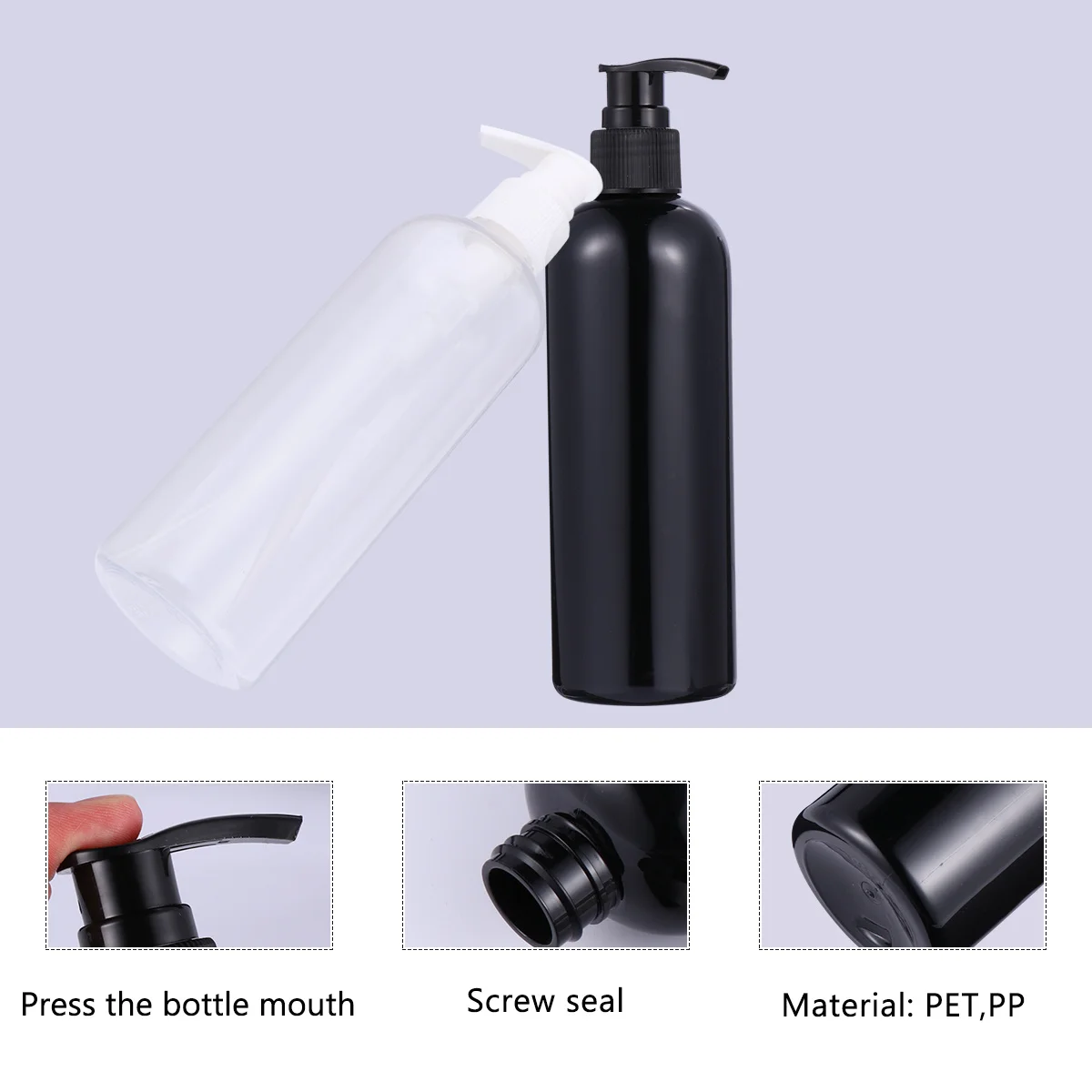 4Pcs 300ml Transparent White Black Pump Cap Lotion Bottle Gel Pump Bottles for Liquid Soap Storage Lotion Dispensers
