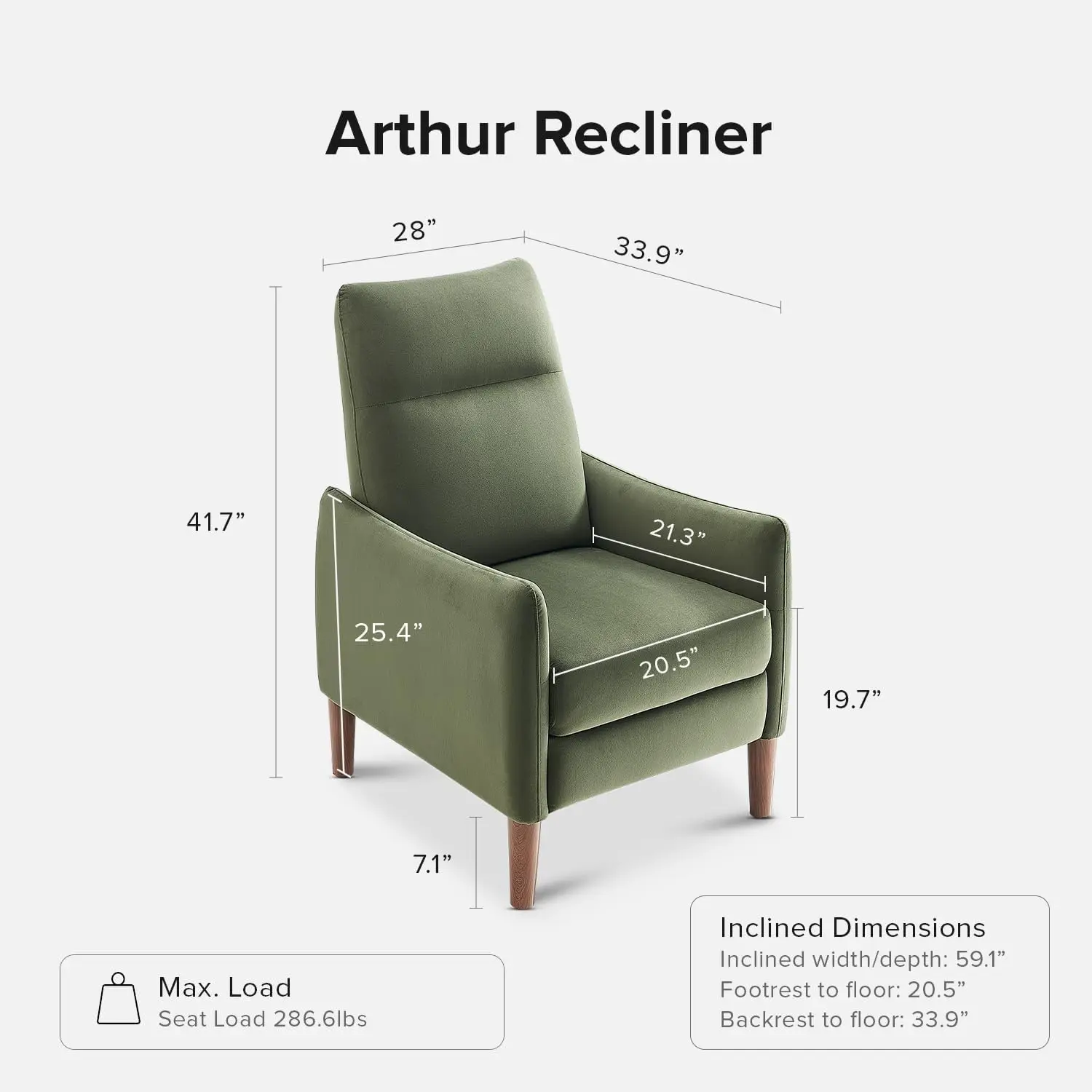 Arthur Recliner Chair with 3 Positions, Accent Armchair, Mid Century Modern Reading Chair, High Back Padded Support Comfy