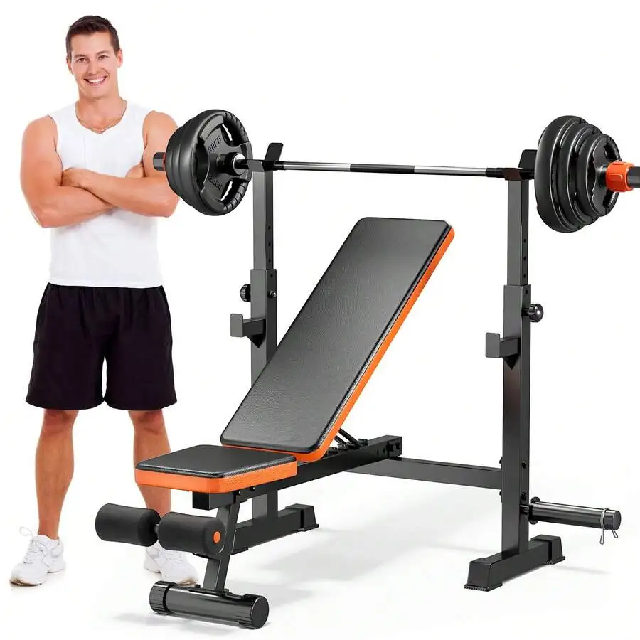 770lbs 5-In-1 Adjustable Weight Bench For Home Gym – Multi-Purpose Bench Press With Squat Rack, 7-Level Backrest & Barbell Stora
