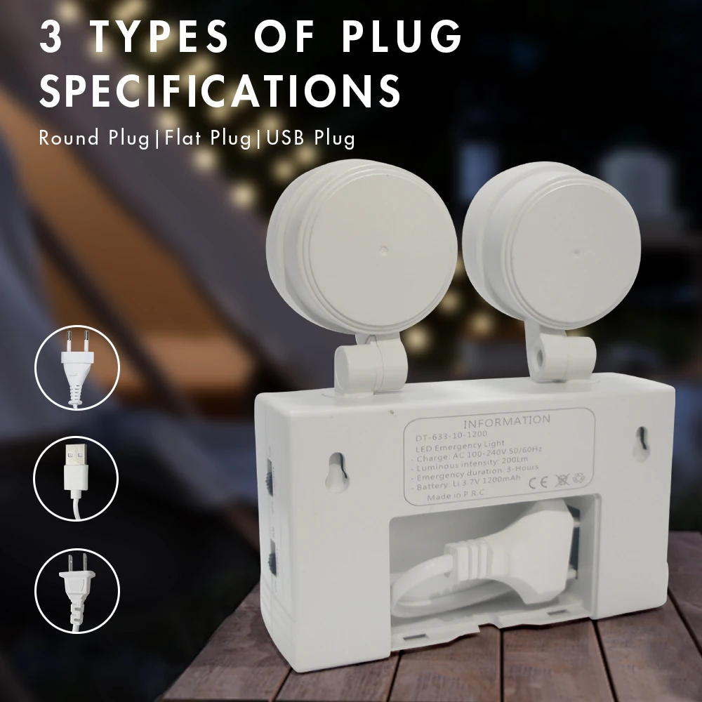Doppelkopf-Notfalllampe, drehbar, Brandschutzbeleuchtung, wandmontiertes Evakuierungslicht, tragbare Campingleuchte für Stromausfall