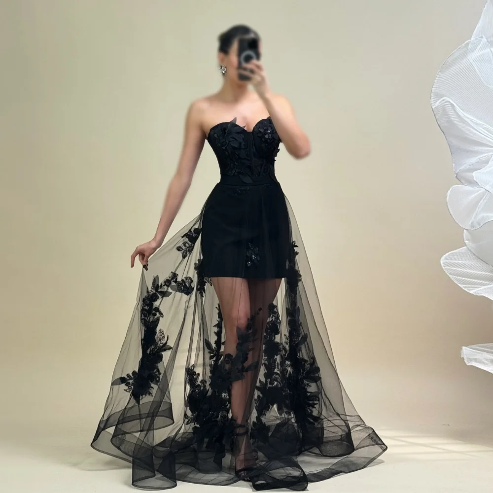 

Customized Sexy Pastrol Tulle Pleat Flower Beading Sequined A-line Strapless Long Dresses Evening Dresses Sizes Available Retro