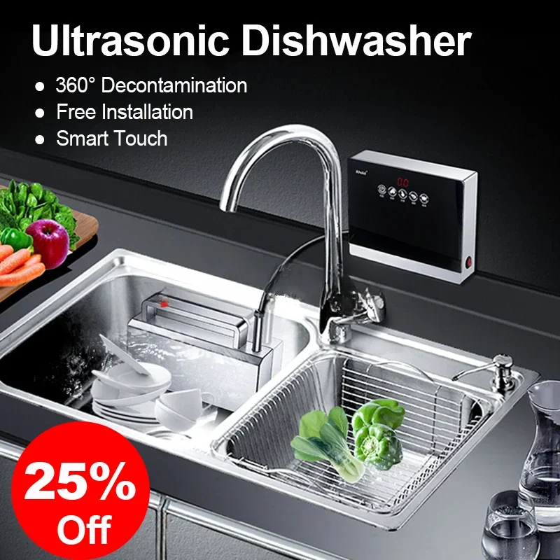 For 110V/220V Automatic Household Ultrasonic Dishwasher Portable Small Free-standing Installation-free Kitchen Sink English