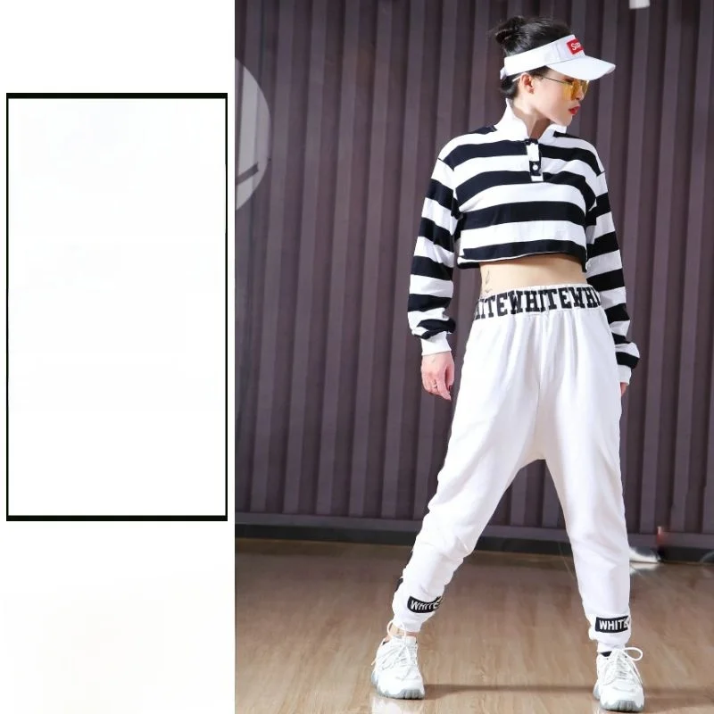 

Spring Summer New High Waist Striped Hip Hop Sport Dancing Set Women's Jazz Dance Loose Street Dance Pants Casual Outfit
