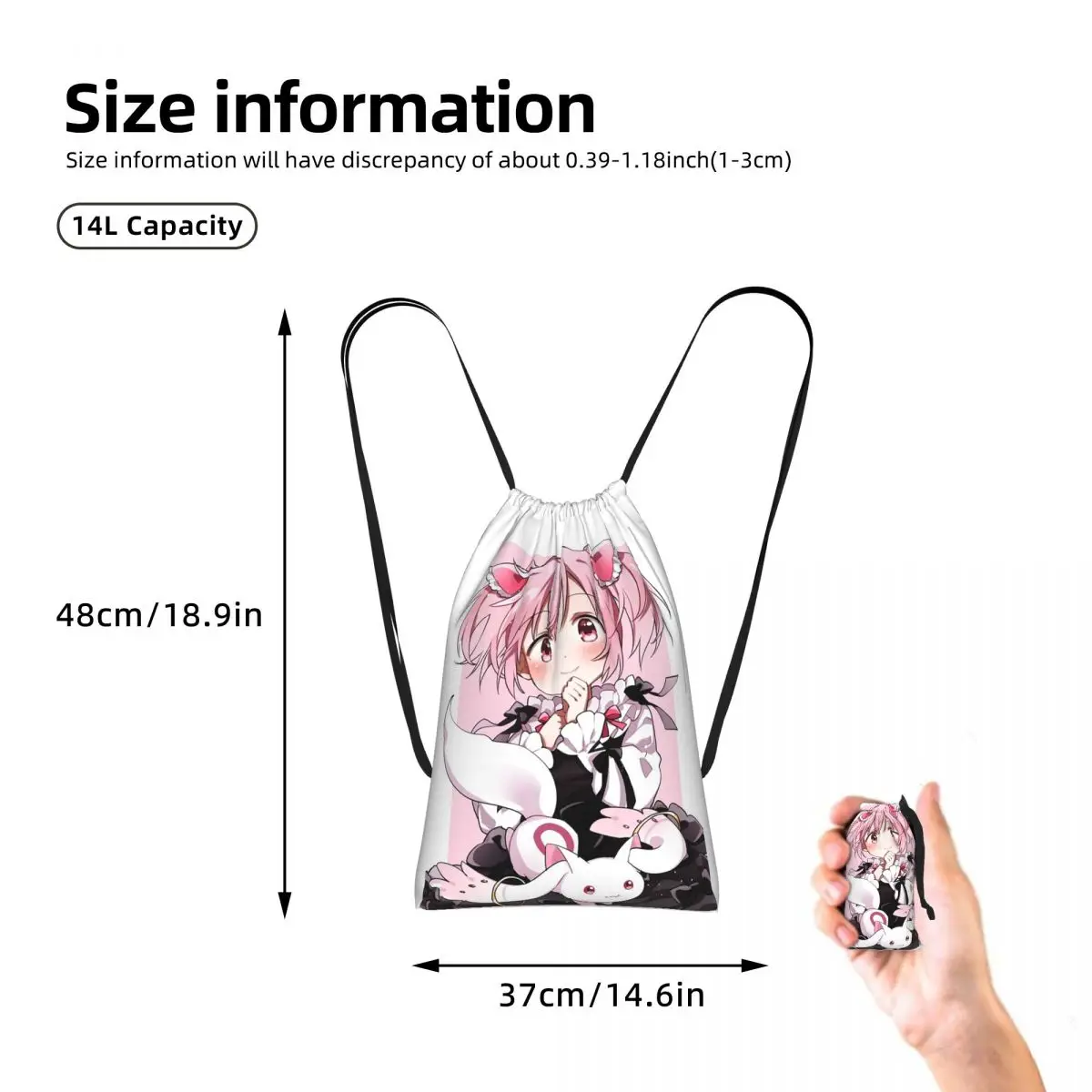 Puella Magi Madoka Magica Drawstring Backpack Sports Gym Bag Lightweight Foldable Storage Drawstring Bag for Men Women