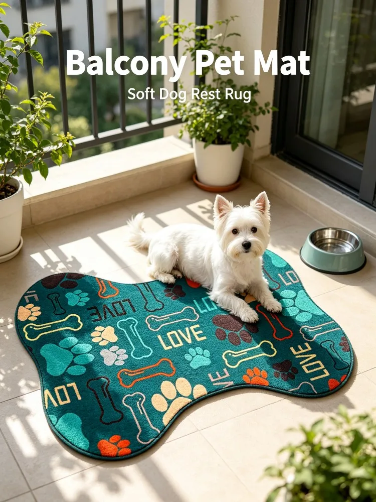 Bone‑Shaped Dog Feeding Mat Non‑Slip Absorbent Pet Food Bowl Pad Colorful Paw Print WOOF Pattern Floor Rug For Puppy Cat