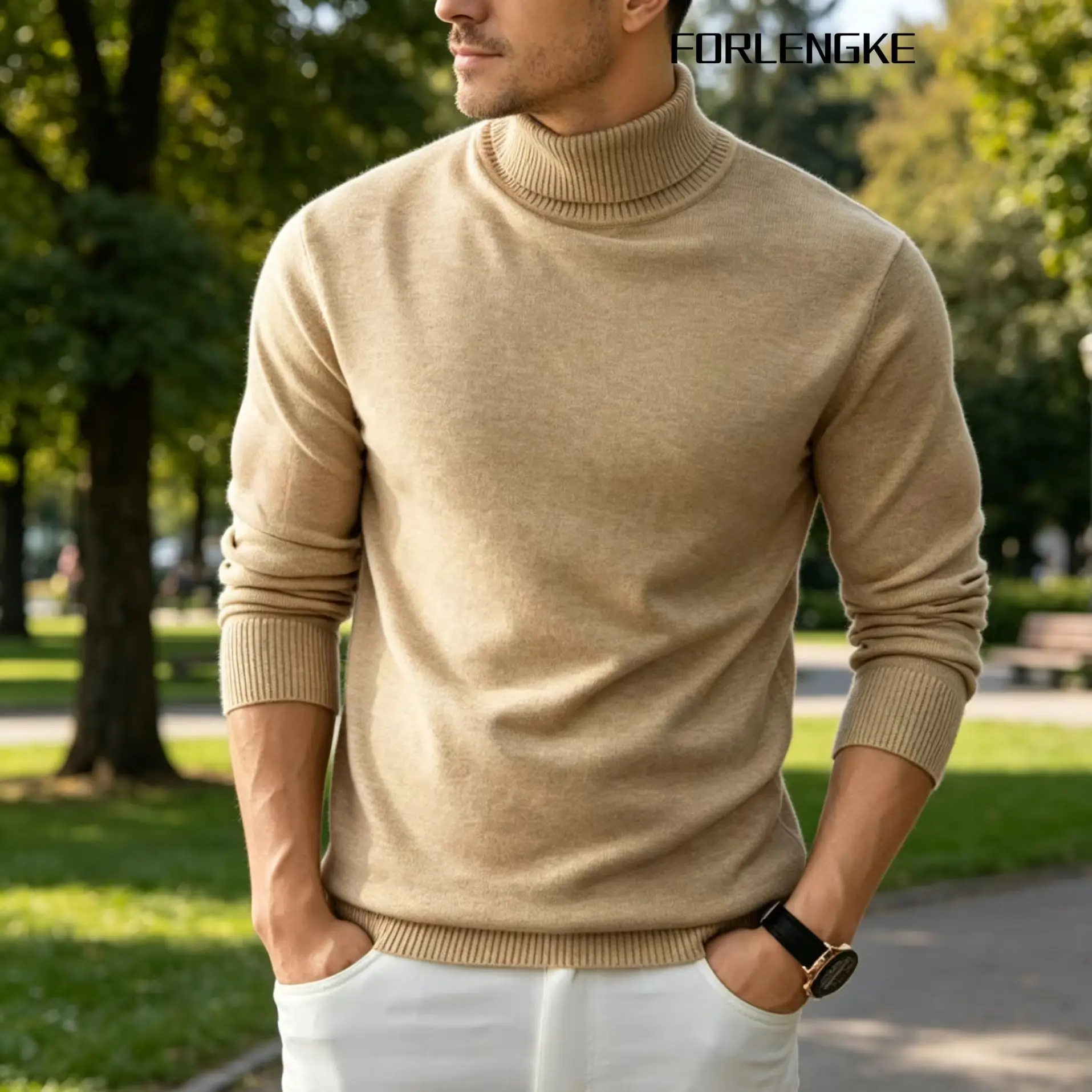 FORLENGKE Herren Business Casual Rollkragenpullover, Weicher Warmer Hautfreundlicher Langarm-Pullover für Herbst Winter Büro Alltag – Detail 2