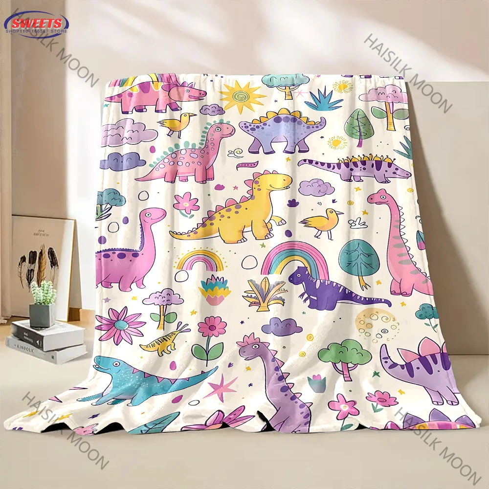 Cute Cartoon Dinosaur Print Blanket Children's Room Bed Decorative Blanket Son Girl Birthday Christmas Gift Multi-size Optional