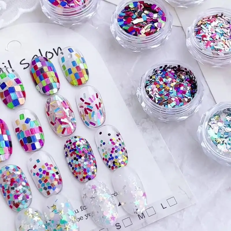 Vibrant Iridescent Laser Sequins Nail Glitter Multi Shade Flakes Personal DIY Manicure Decoration Tools