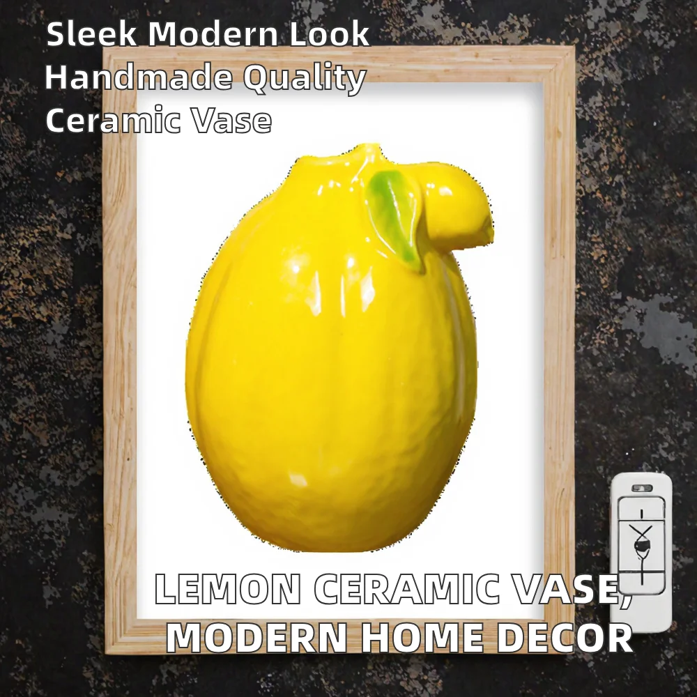 Scandinavian Ins Style Lemon Ceramic Vase, Modern Handmade Tabletop Vase for Home Desktop Decor