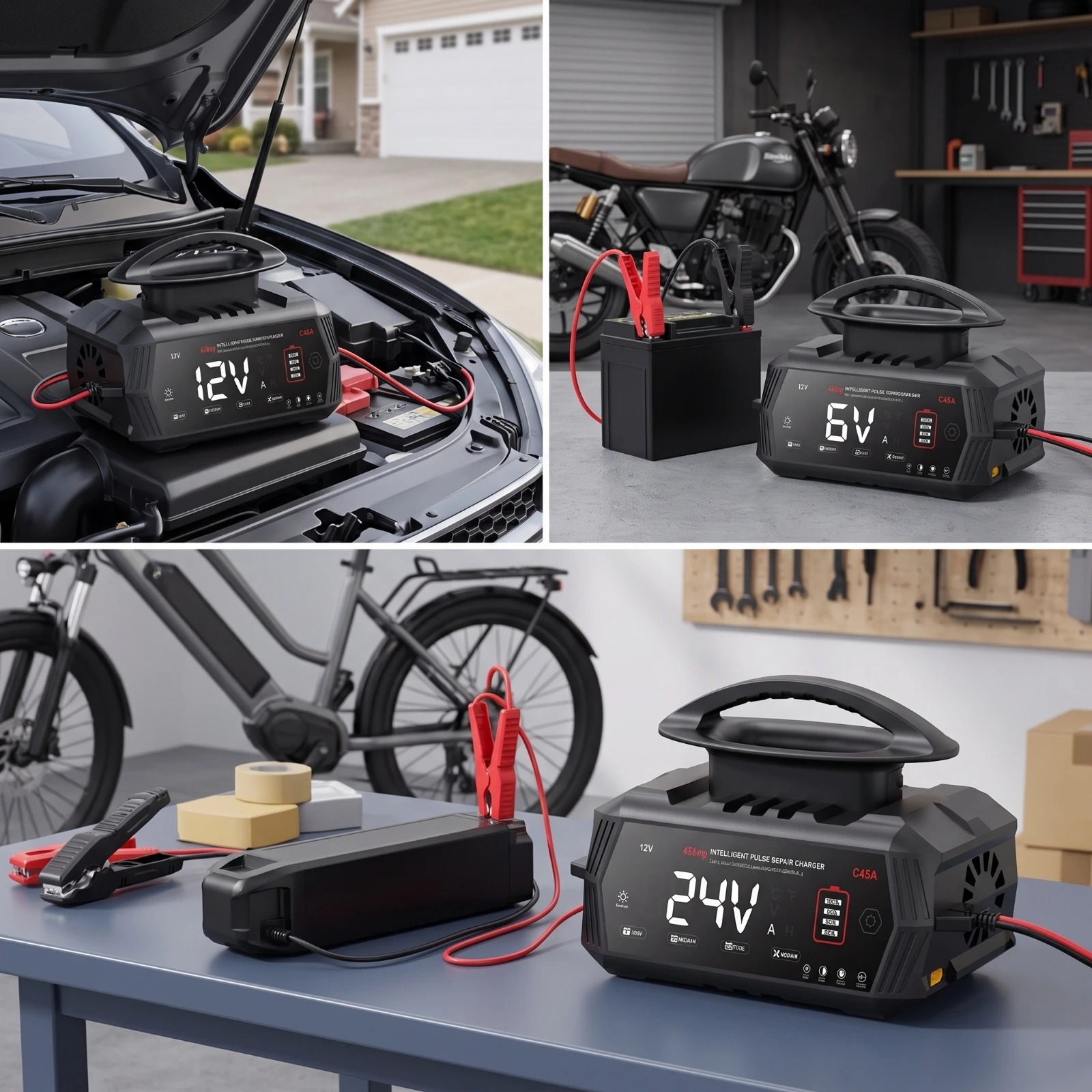Pulse Repair Charger Multi-Voltage Smart Battery Charger Digital Compact for Garage, Workshop