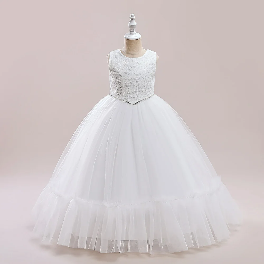 Girls White Bridesmaid Dresses For Wedding Evening Gown Fluffy Flower Girl Party Dress Elegant Kids Birthday Princess Costumes