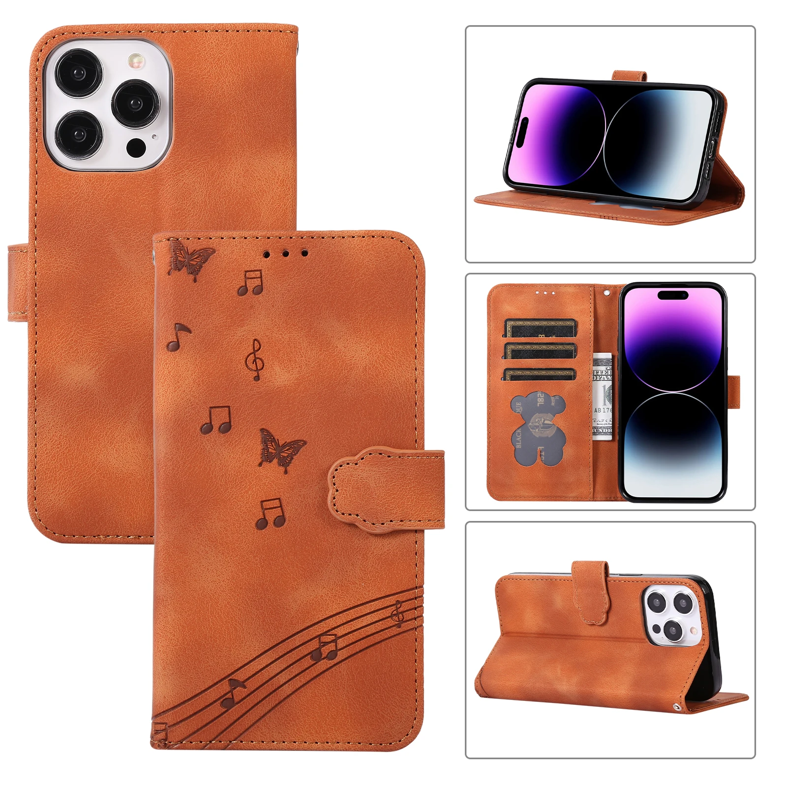 

New Suitable for iPhone 15promax Five Line Music Score Phone Case 14plus 13mini 12pro 11Card Holder Xs Xsmax Xr Protection Cover