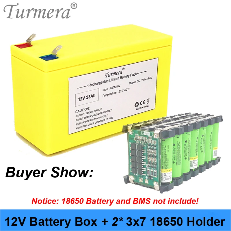 Turmera 12V Contenitore batteria 3X7 18650 Supporto 3S 20A BMS DC 12V a 5V QC3.0 2 * Displayer USB per la sostituzione