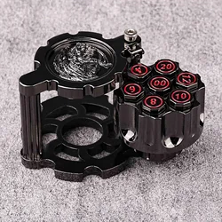 7Pcs DND Dice Black Red Metal Revolver Dice Shaped TRPG D&D Board Games Dungeons Dragons TRPG Polyhedral Digital Dice Table Game