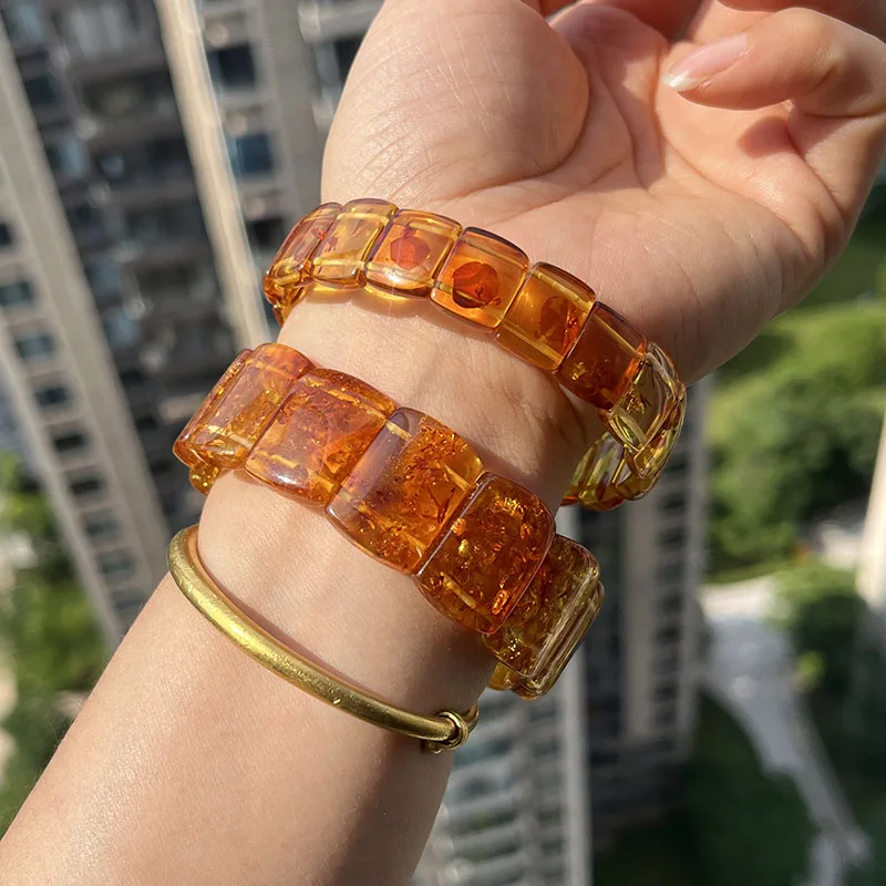 Natural Floral Amber Bracelet&Bangle Women Adult Jewelry High-End Handmade New Unique Original 100% Genuine Flower Amber Jewelry 3