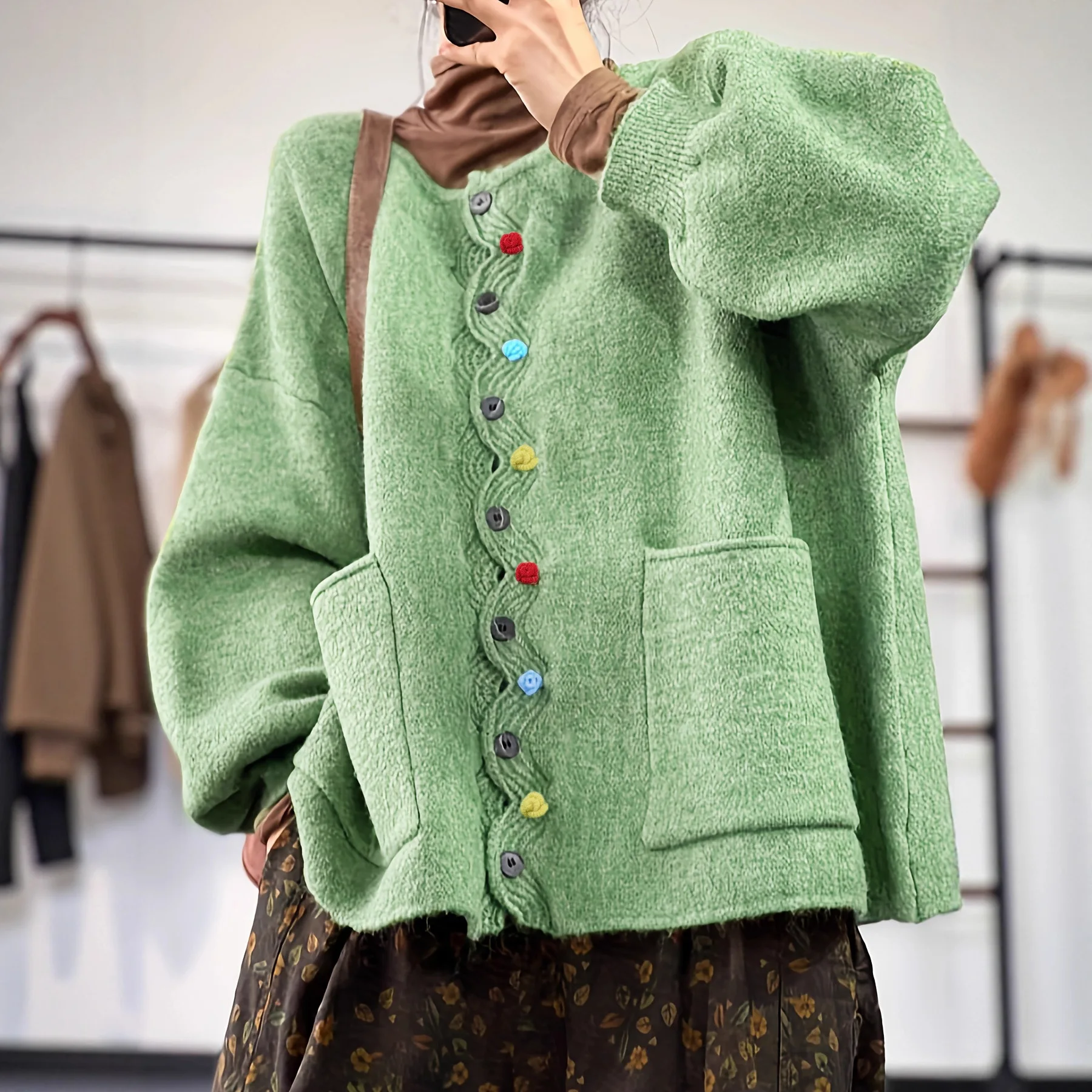 سترة نسائية للخريف والشتاء بأزرار على الموضة سترة حرارية للجيب ملابس نسائية مقاس كبير سترة خارجية من Vesten Dames سترة Mujer #1