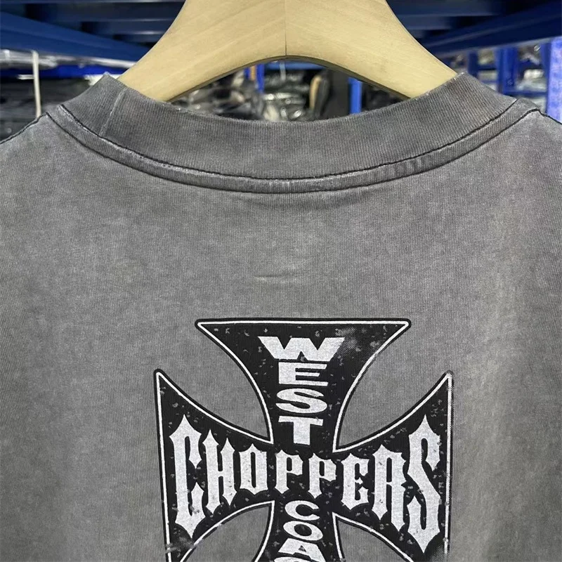High Street Vintage Washed Gray Oversized West Coast Choppers Sleeveless T-Shirt Men Women Cotton Patterned Print Tops