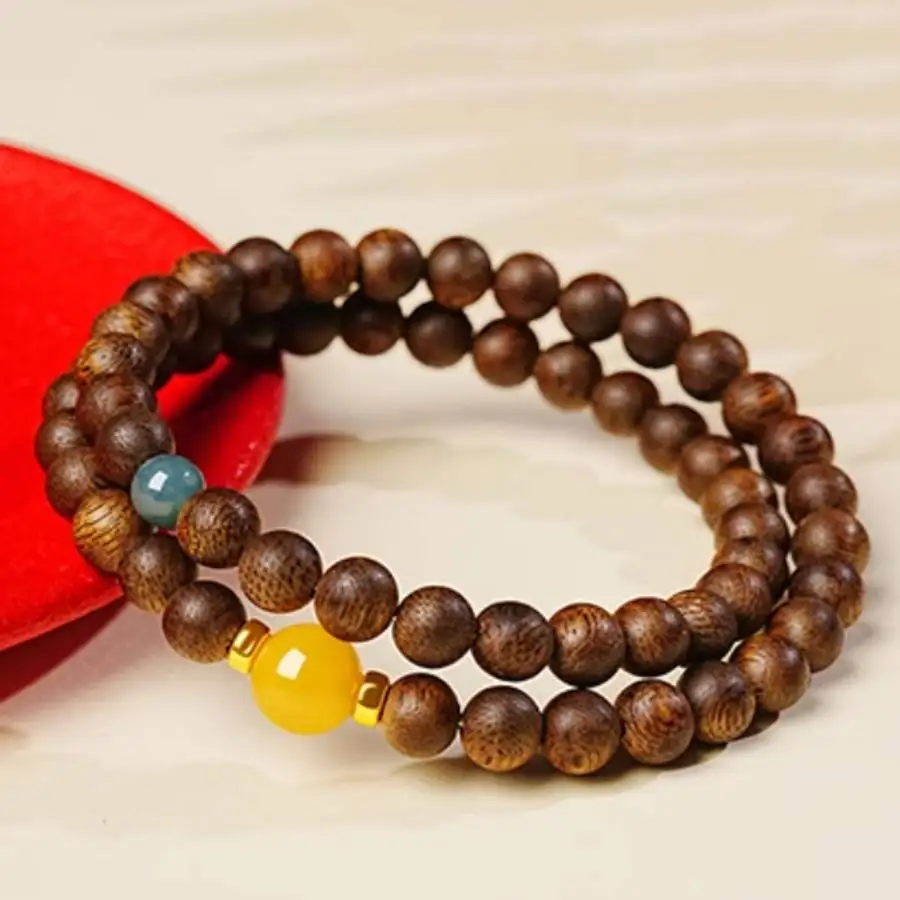 

Двухрядный браслет из орлиного дерева ручной работы, мужской браслет-манжета на пуговицах, четки Рамадана, женская медитация, праздничный подарок, повседневная одежда