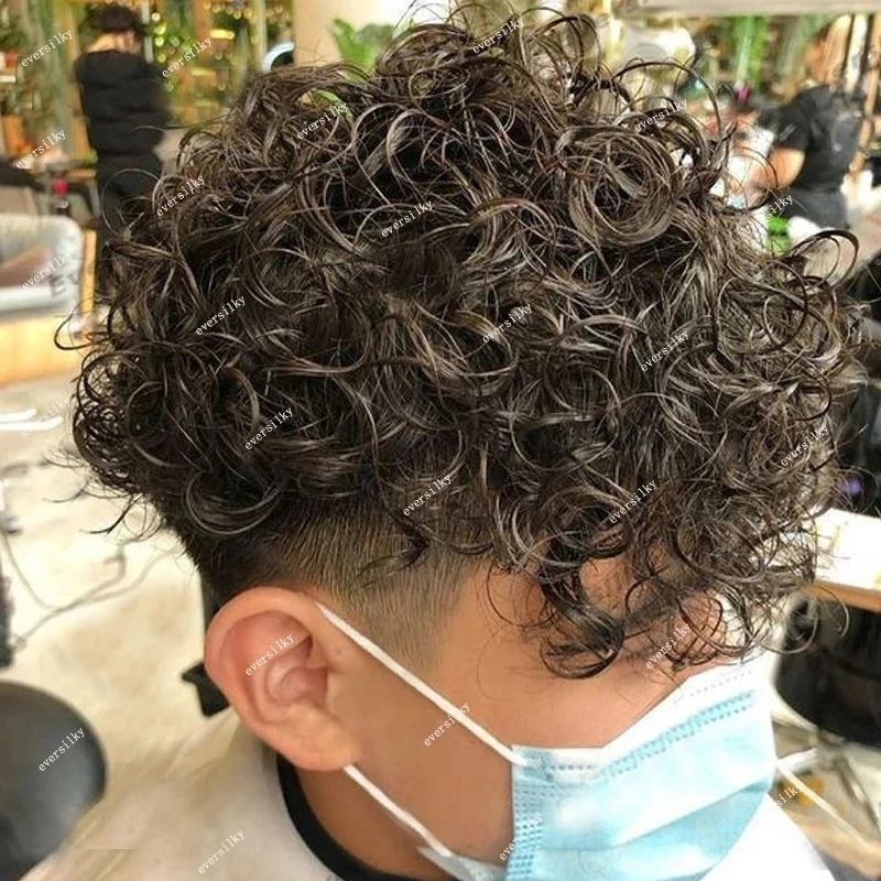 

Коричневый, черный, 20 мм, вьющиеся, супер прочные, полная кожа, парик из искусственной кожи, прочный парик из искусственной кожи, мужские волосы, капиллярные протезы, система замены человеческих волос