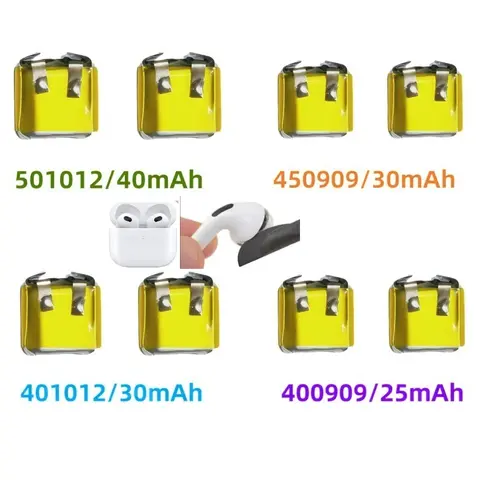2025 New 3.7 V Battery 401012 501010 30mAh 40mAh Bluetooth Earphone Rechargeable Lithium Battery 401012